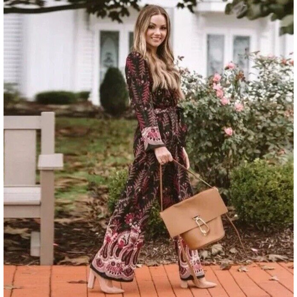 Anthropologie One September Jumpsuit Breezeway Embroidered Boho Small Red Black - Picture 7 of 16